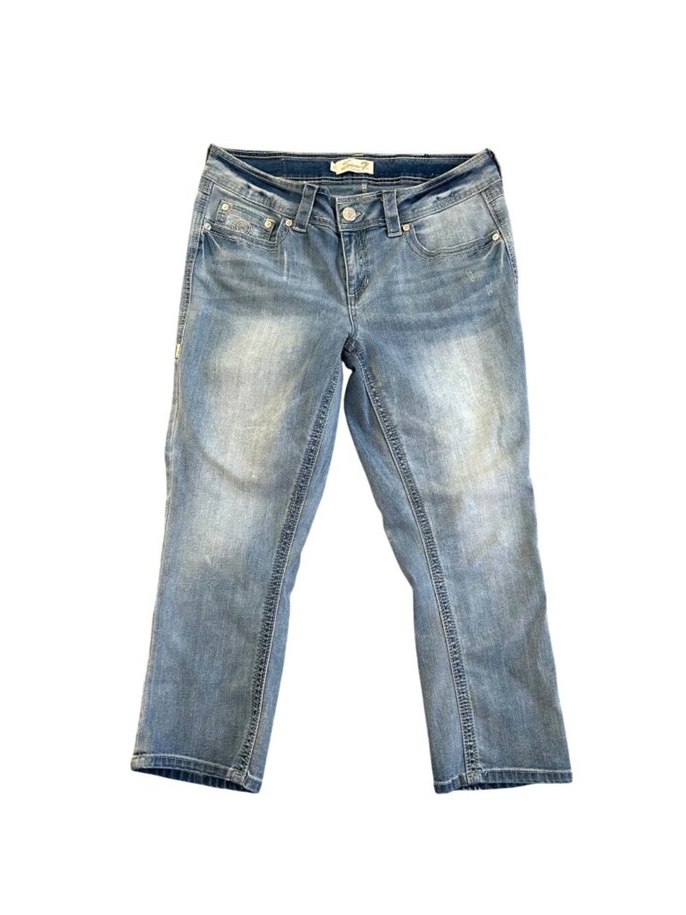 Seven7 Women's Sz 12 Blue Denim Capri Jeans Mid-Rise Stretch Casual Style
